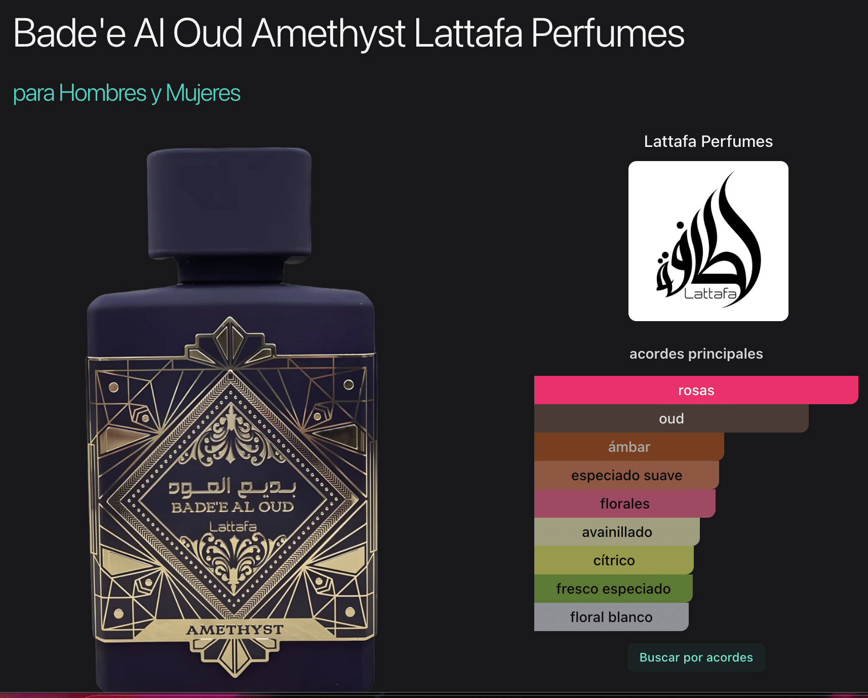 Lattafa Bade'e Al Oud Amethyst 3.4oz Eau De Parfum - Imagen 2